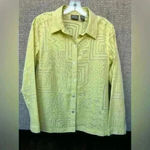Additions by CHICO’s Chartreuse‎ Maze-Print Shirt Size 0